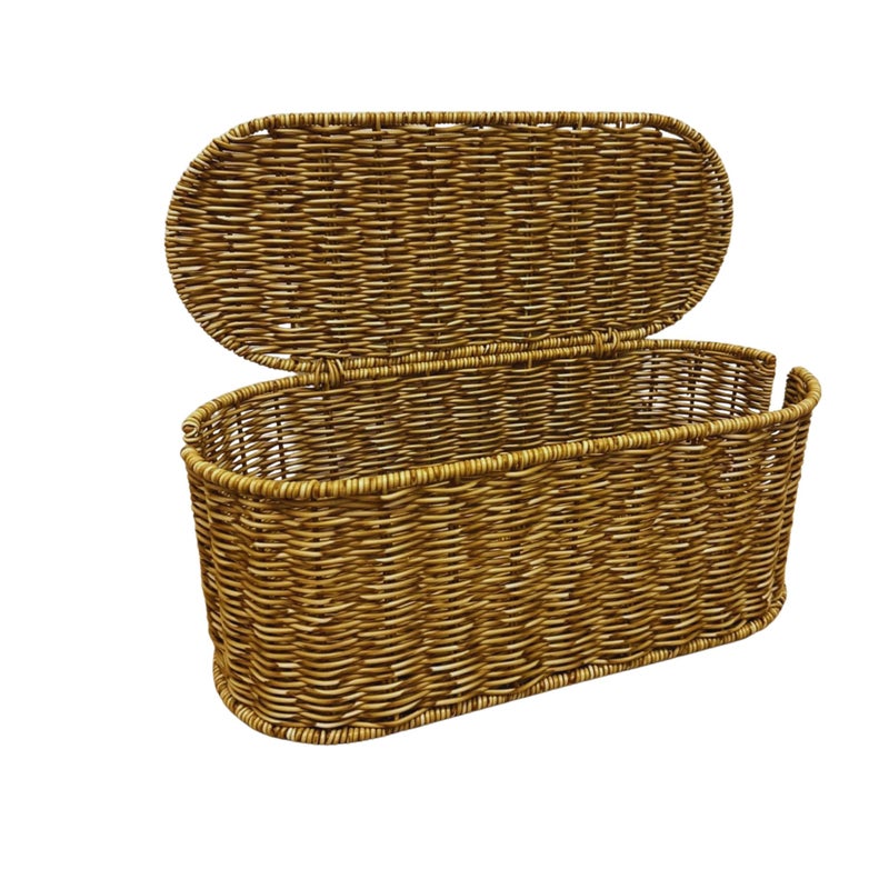 Cantalop Handmade Cable Management Box  Durable Oval Rattan Cable Organizer  2 Open Slots Cords Hider Box  Under Desk Cord Organizer for TV Wires Computer Router USB Hub & Power Strip  Patent Pending